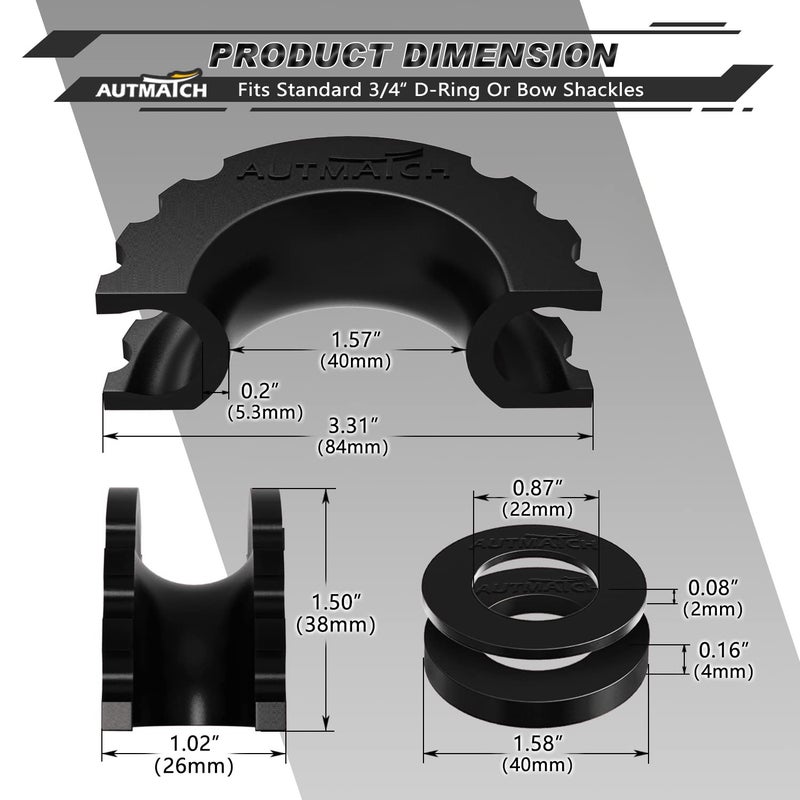 AUTMATCH D Ring Shackle Isolators Washers Kit - 2 Rubber Shackle Isolators with 8 Washers, Fits 3/4 Shackles Protect and Prevents Rattling - Shackle Cover Black - Image 3